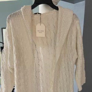 NWT! Zulily CELLABIE White Cable-Knit Hooded Longline Open Cardigan